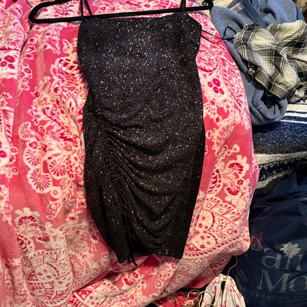Windsor Black Sequin Ruched Mini Skirt